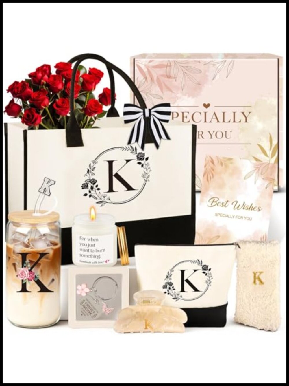 10pc Monogrammed Canvas Tote Bag Set for Women Birthday Gift